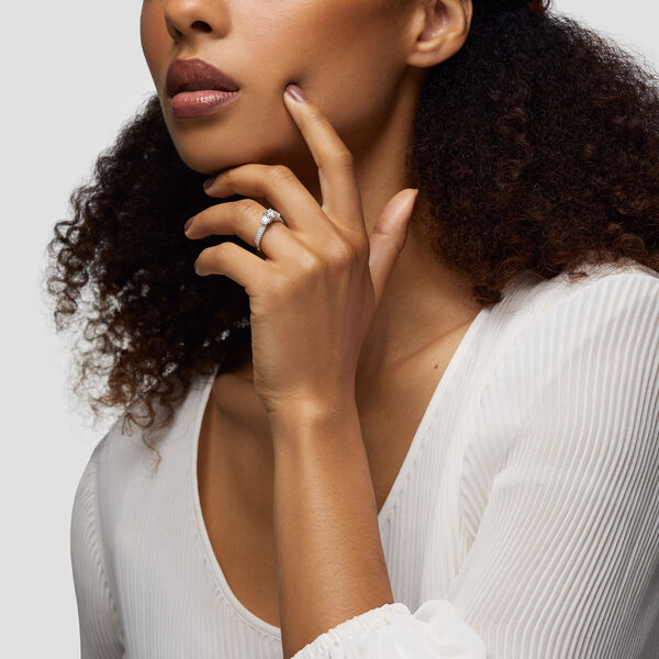 Three-Stone Pav&eacute; Diamond Engagement Ring